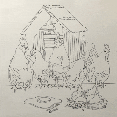 Chickens drawing progress animated
